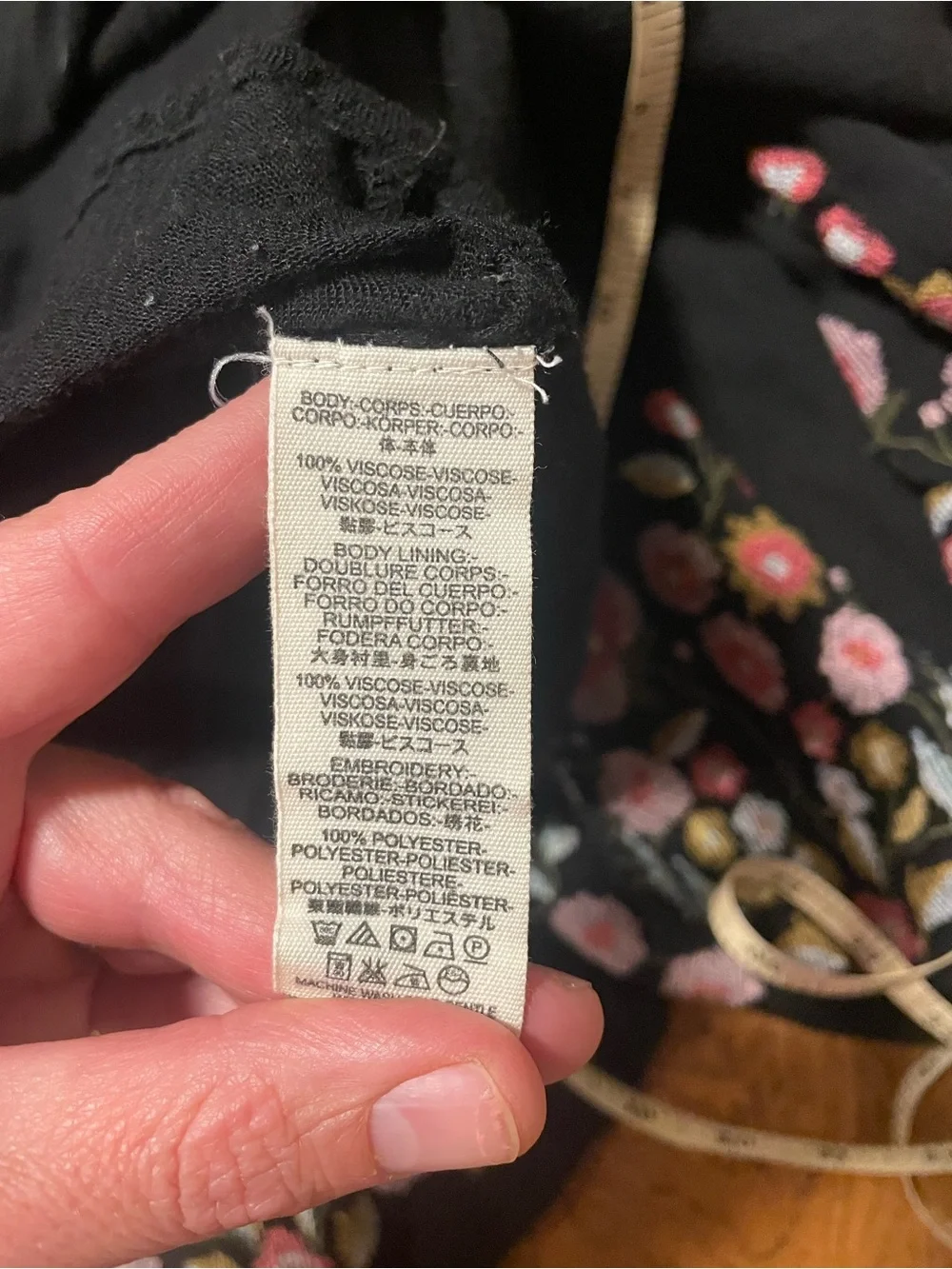 Free People Black Mini Dress with Pink Floral Embroidery